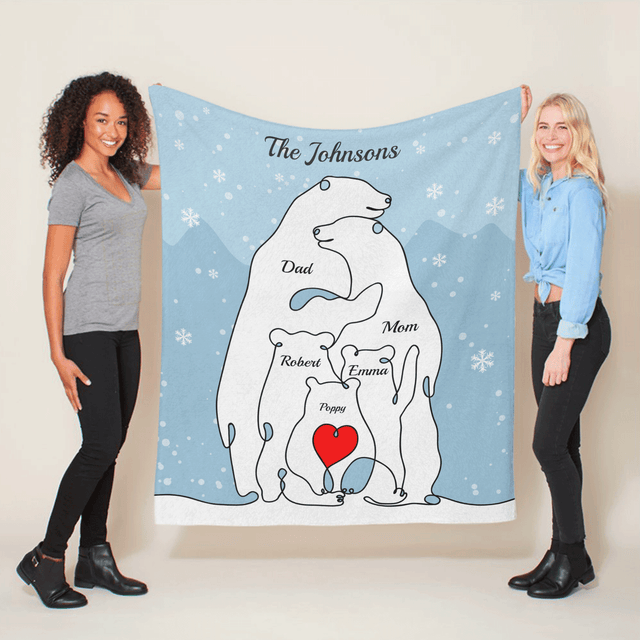 Polar Bear Family Blanket, Custom Family Name