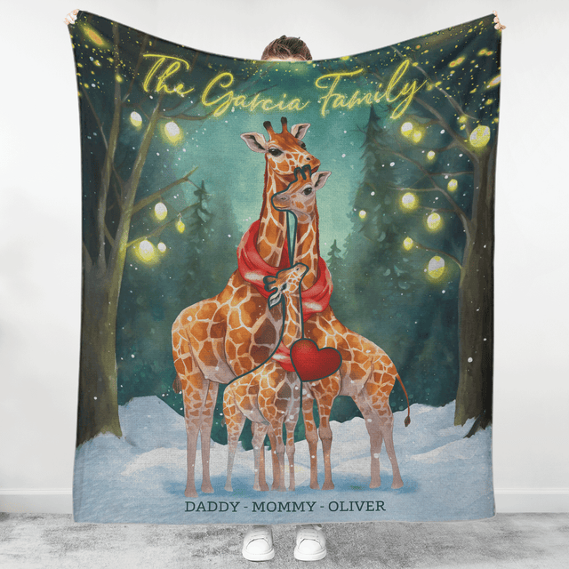 Customizable Giraffe Family Puzzle Christmas Blanket