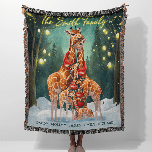 Customizable Giraffe Family Puzzle Christmas Blanket