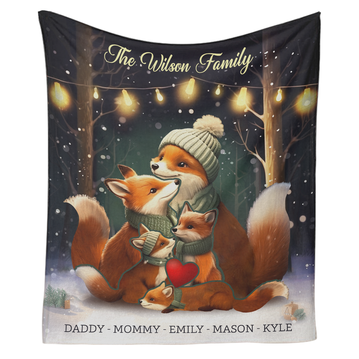 Fox Family Unity Puzzle Blanket, Customize Family Name & Member