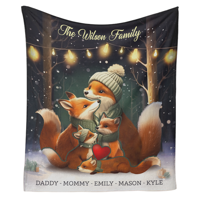 Fox Family Unity Puzzle Blanket, Customize Family Name & Member