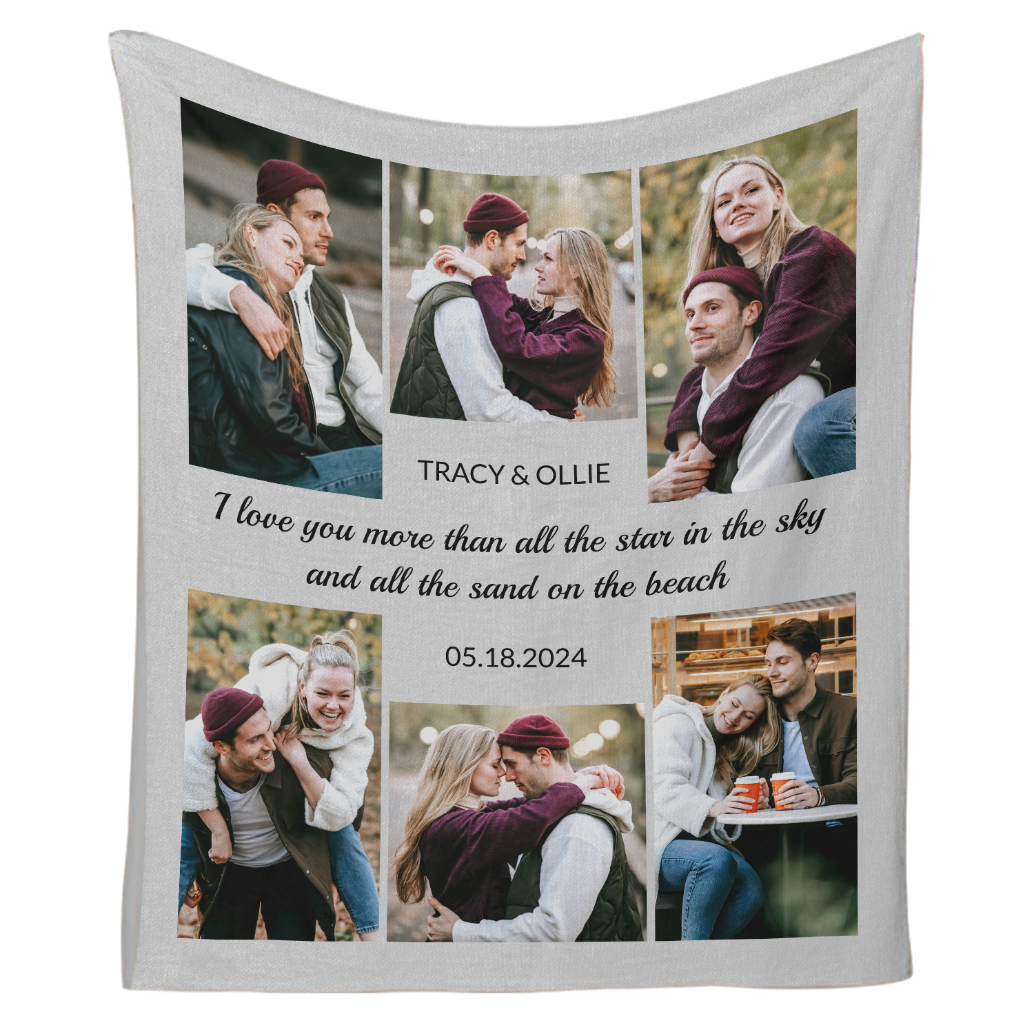 Personalized Photo Collage Blanket – Custom Names, Date & Quotes