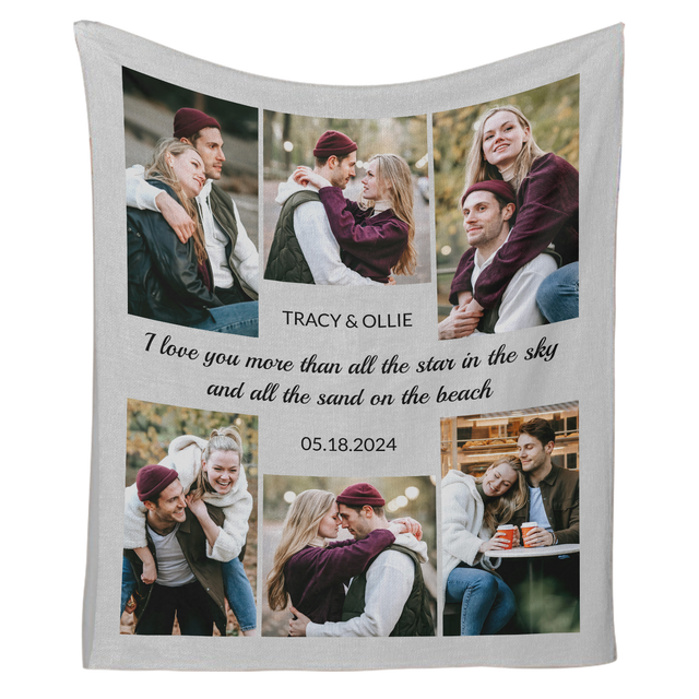 Personalized Photo Collage Blanket – Custom Names, Date & Quotes