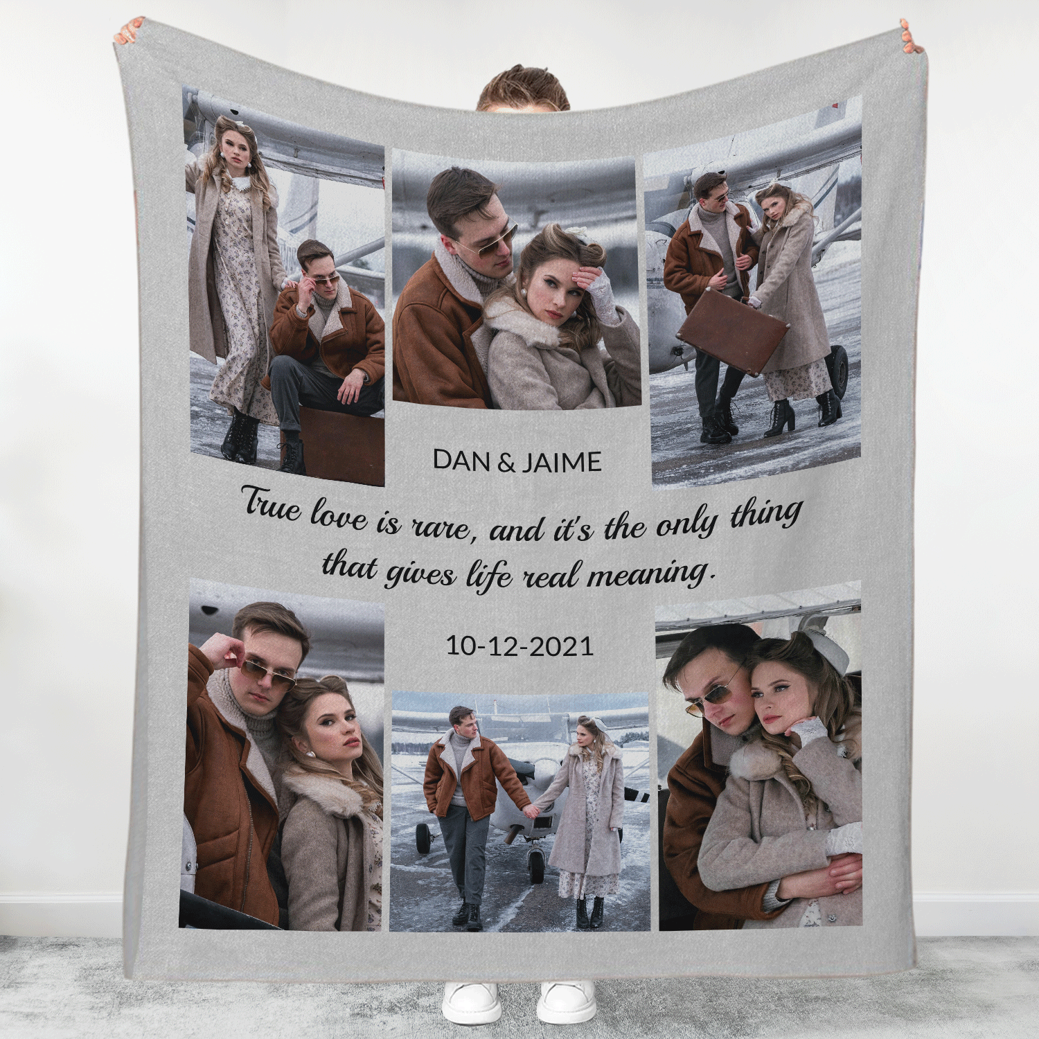 Personalized Photo Collage Blanket – Custom Names, Date & Quotes