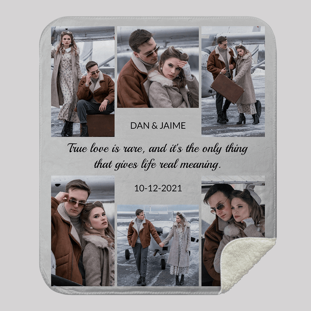 Personalized Photo Collage Blanket – Custom Names, Date & Quotes