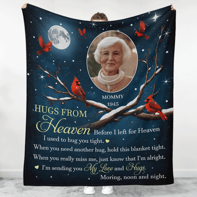 Hugs From Heaven - Personalized Photo Memorial Blanket