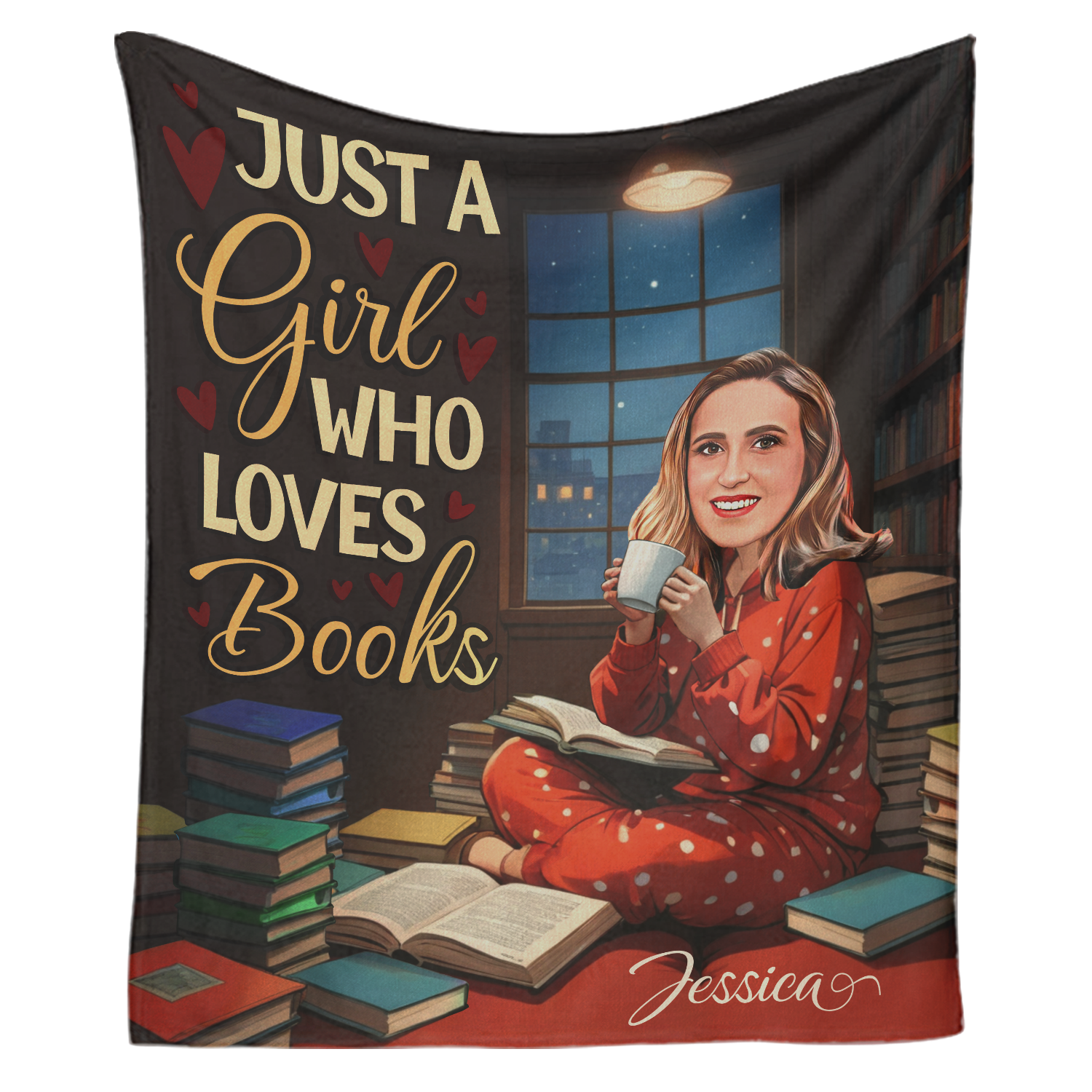 Just A Girl Who Loves Books - Personalized Face & Name Blanket