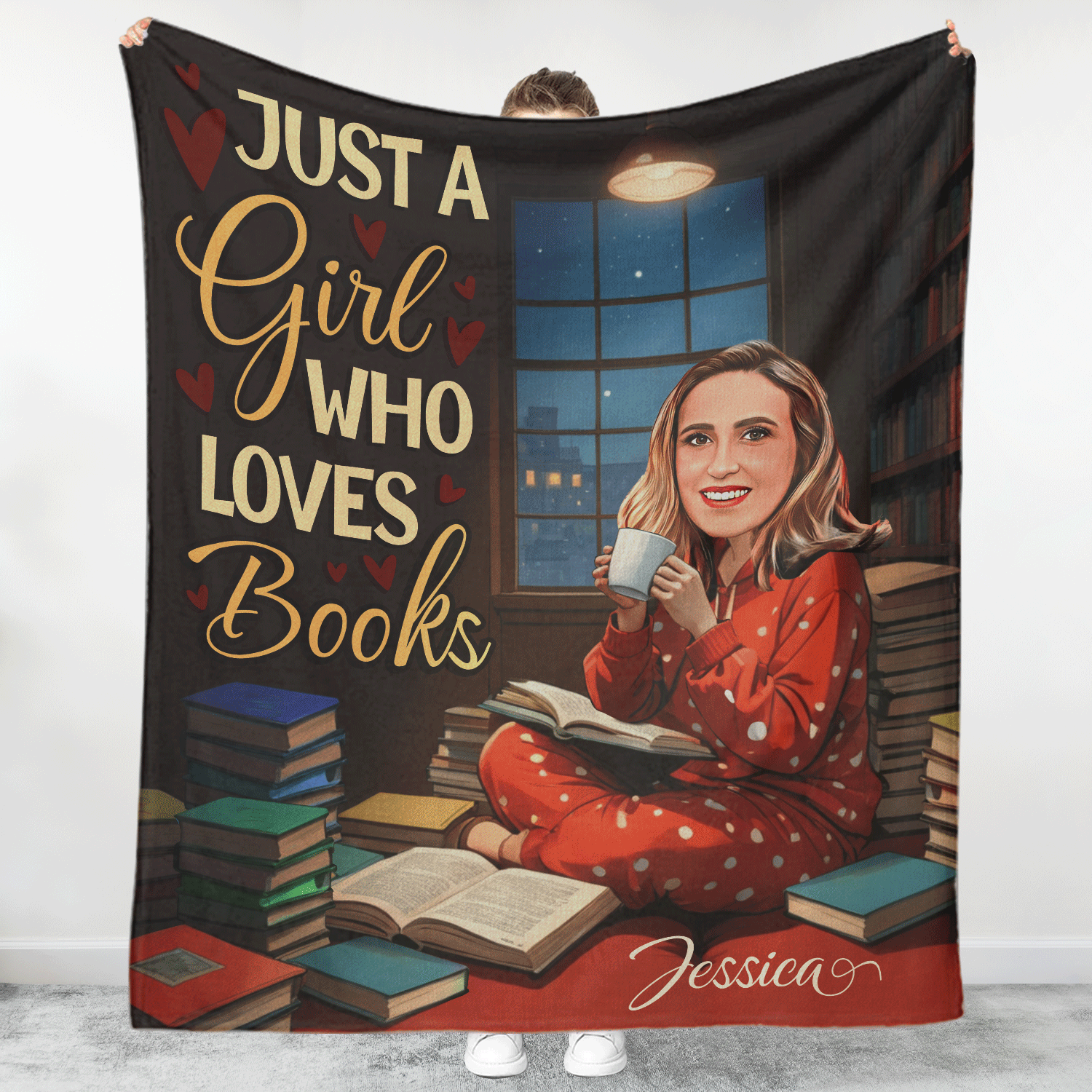 Just A Girl Who Loves Books - Personalized Face & Name Blanket