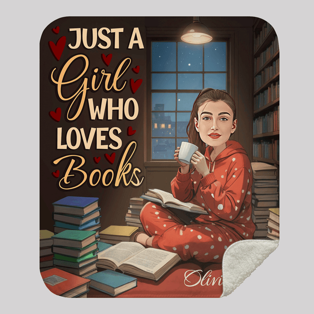 Just A Girl Who Loves Books - Personalized Face & Name Blanket