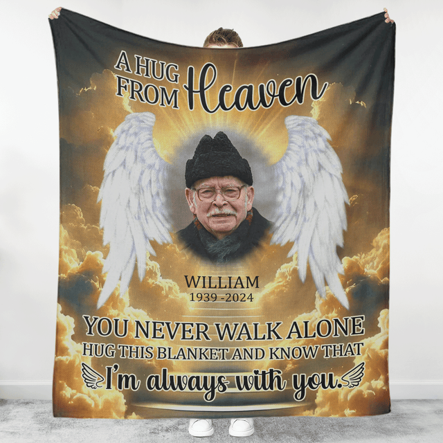 Custom Photo A Hug From Heaven - Memorial Personalized Blanket