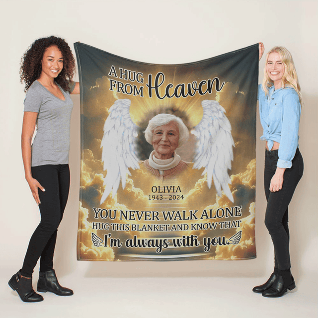 Custom Photo A Hug From Heaven - Memorial Personalized Blanket