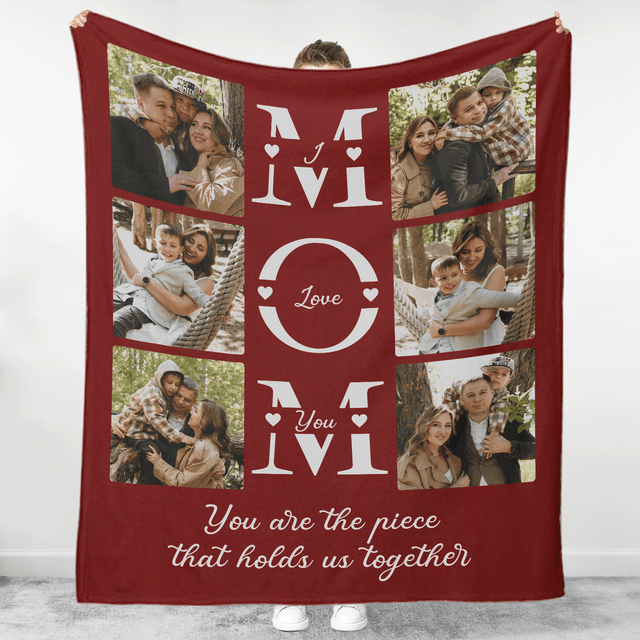 I Love You Mom Personalized Photo Collage Blanket