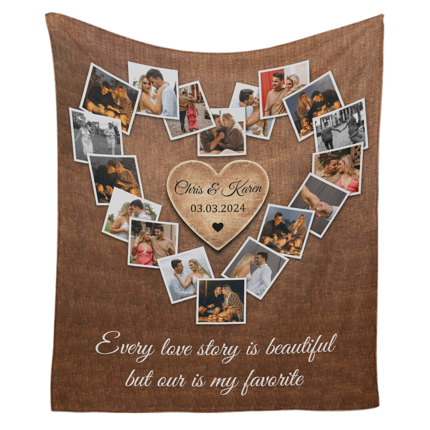 Personalized Heart Photo Collage Blanket