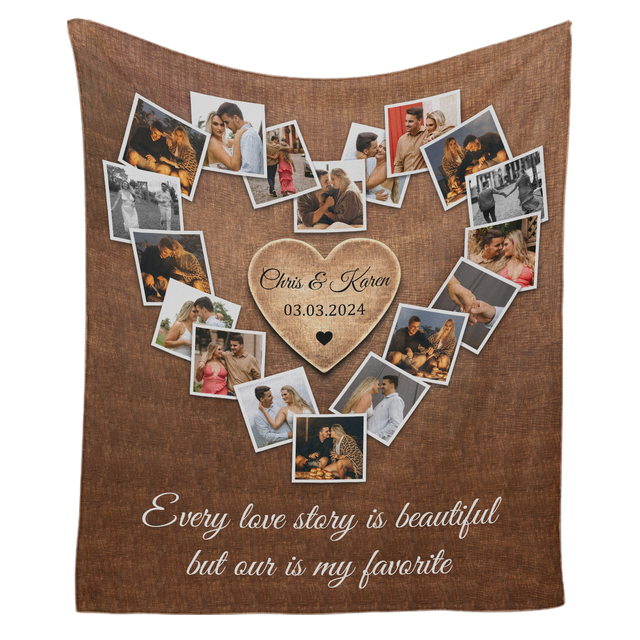 Personalized Heart Photo Collage Blanket