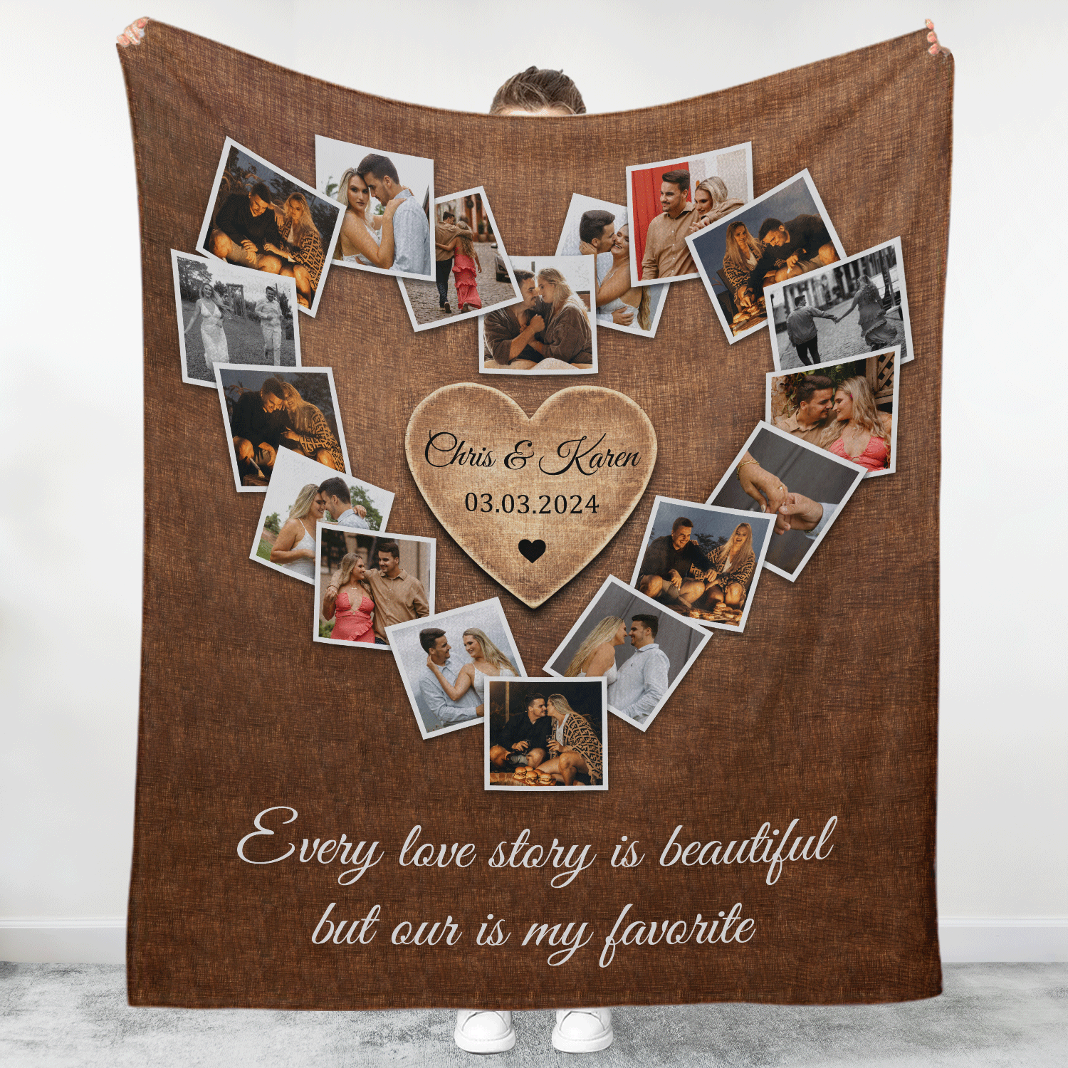 Personalized Heart Photo Collage Blanket