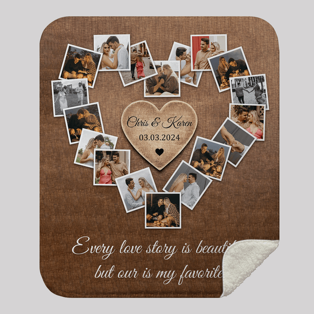 Personalized Heart Photo Collage Blanket