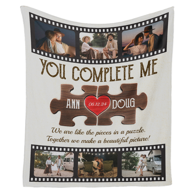 Personalized You Complete Me Puzzle Blanket