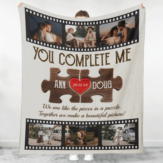 Personalized You Complete Me Puzzle Blanket