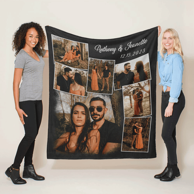 Custom Photo Collage Blanket - Personalized Name, Date & Photo