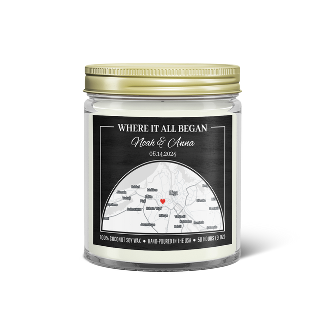 Where It All Began Soy Candle - Custom Map Print Gift