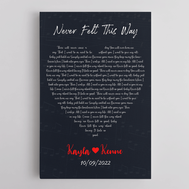 Lyrics In Heart Shape, Personalized Song & Name Canvas, Navy Background