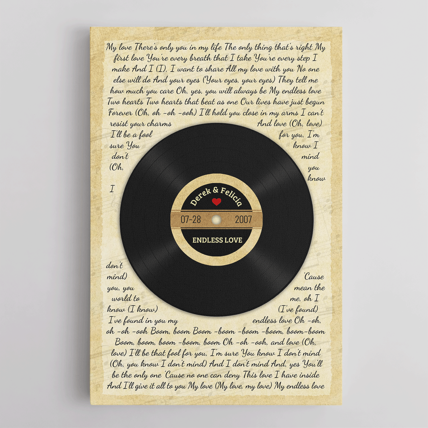 Custom Song Lyrics And Customizable Text, Vinyl Record Decor, Canvas Wall Art