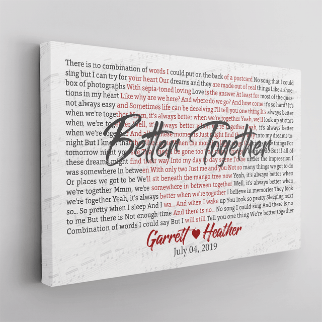 Custom Song Lyrics, Heart Shape, Custom Name And Song Name, Canvas Wall Art