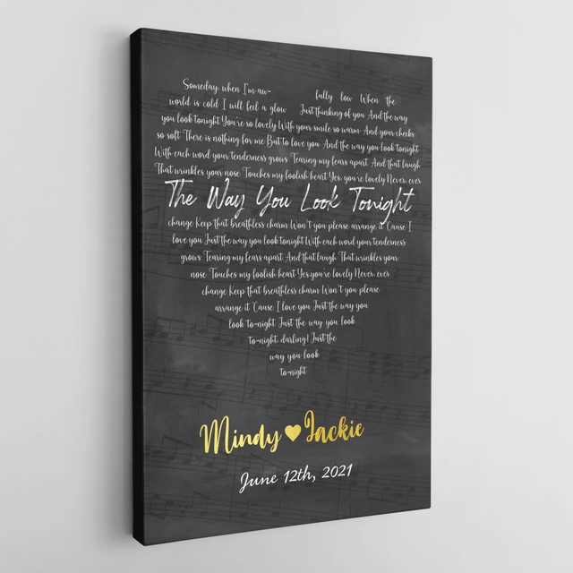 Custom Song Lyrics, Customizable Text Black Background Canvas