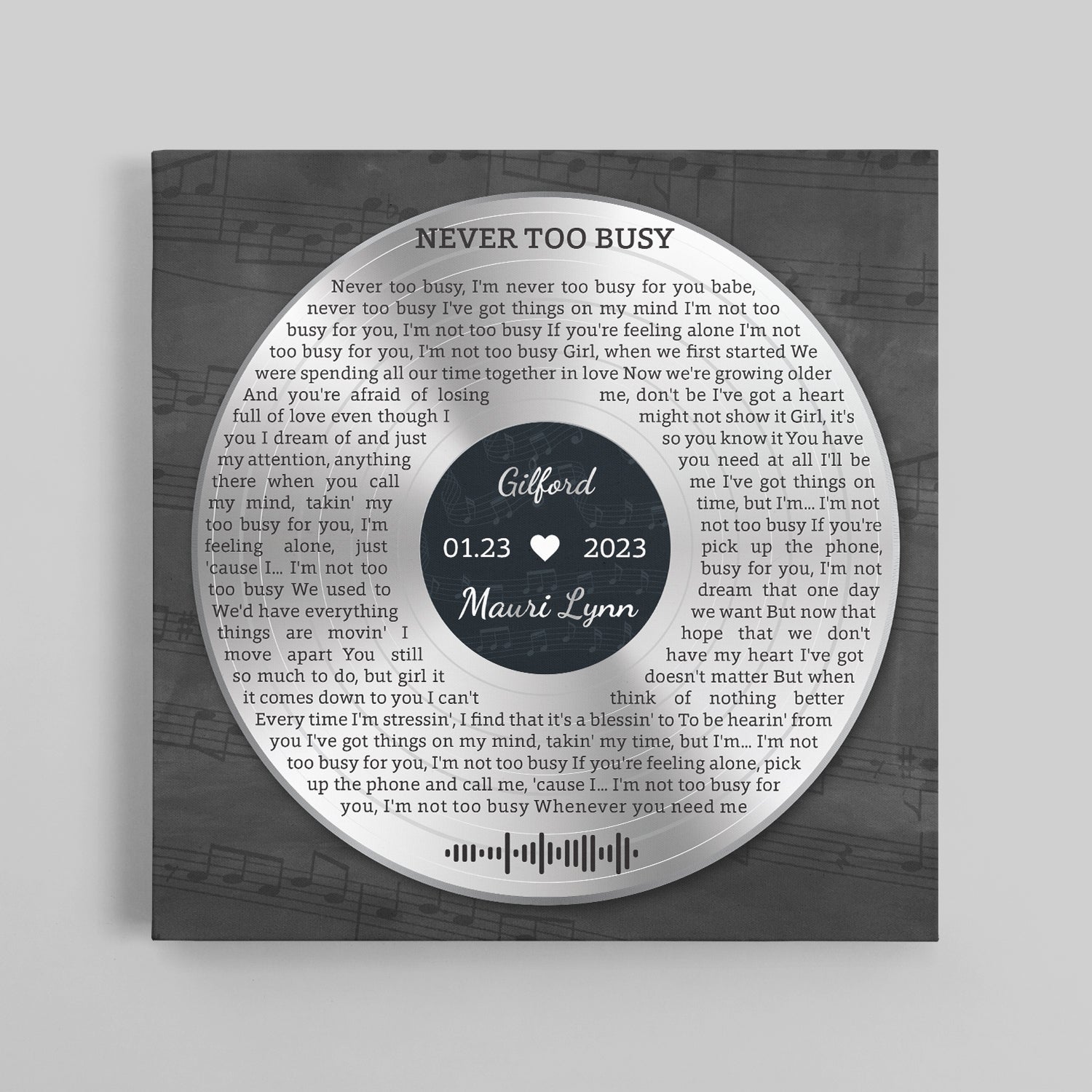 Custom Song Lyrics And Text, Vinyl Record Art, Gold Style, Canvas Wall