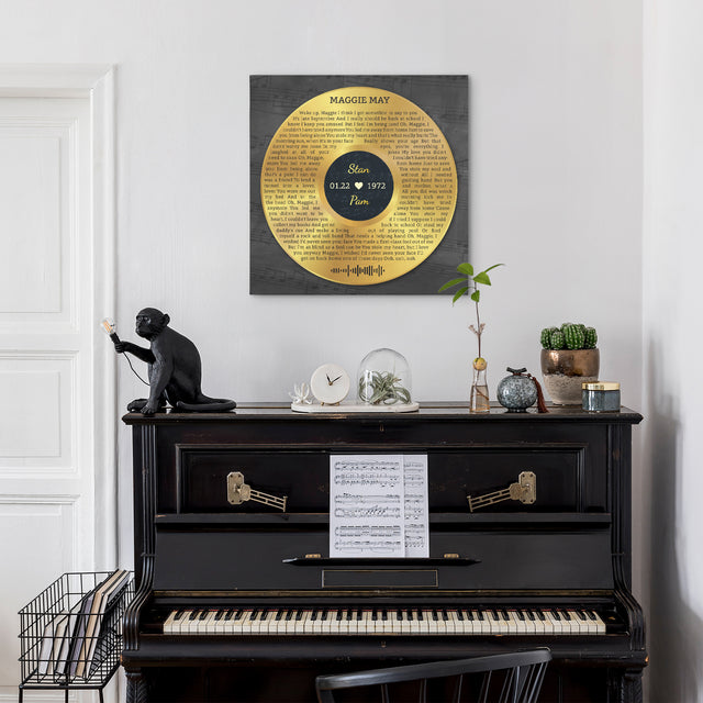 Custom Song Lyrics And Text, Vinyl Record Art, Gold Style, Canvas Wall Art