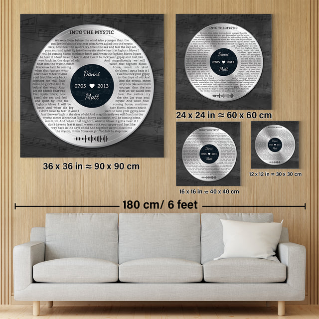 Custom Song Lyrics And Text, Vinyl Record Art, Gold Style, Canvas Wall Art