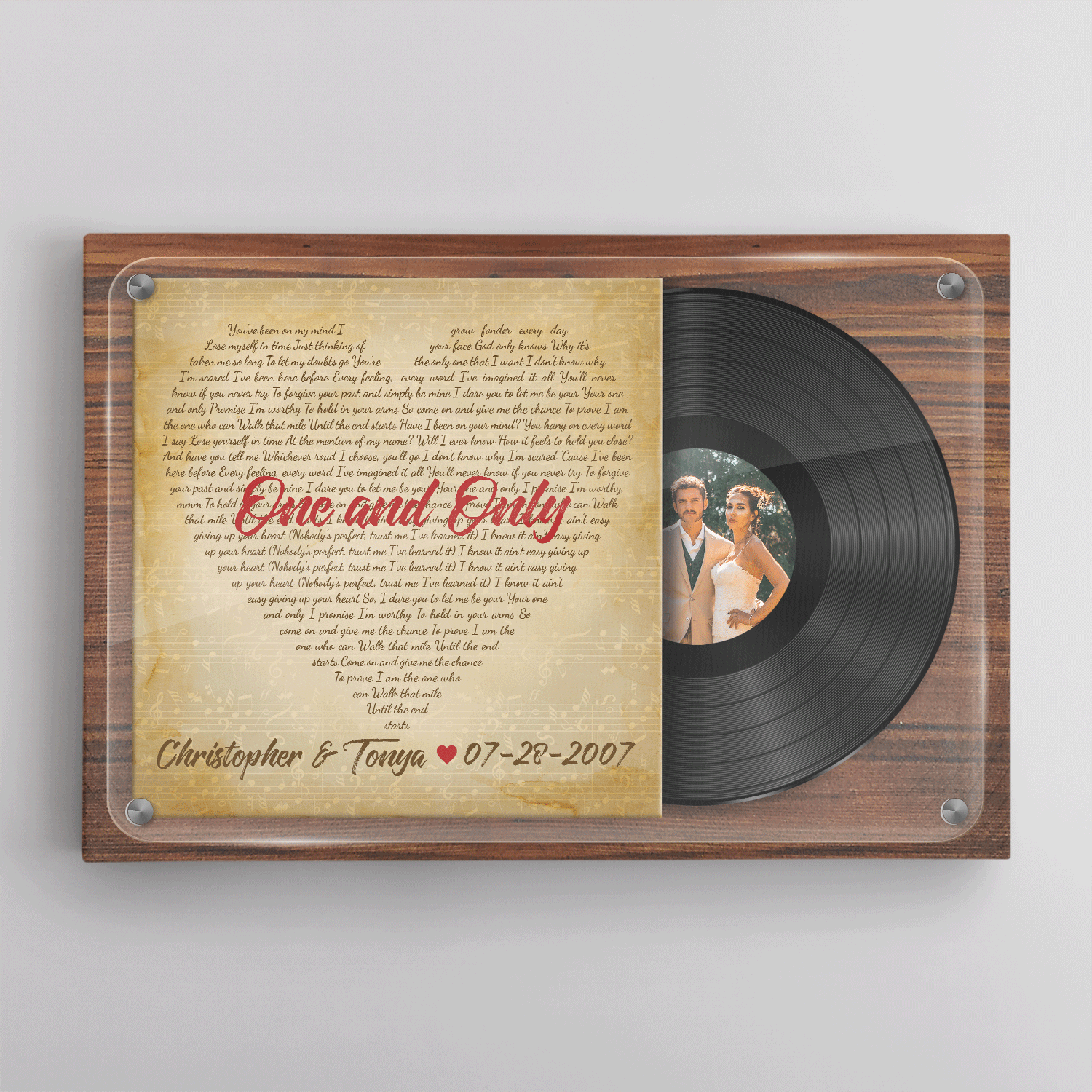 Custom Song Lyrics, Vinyl Record, Heart Shape, Custom Name And Photo, Canvas Wall Art