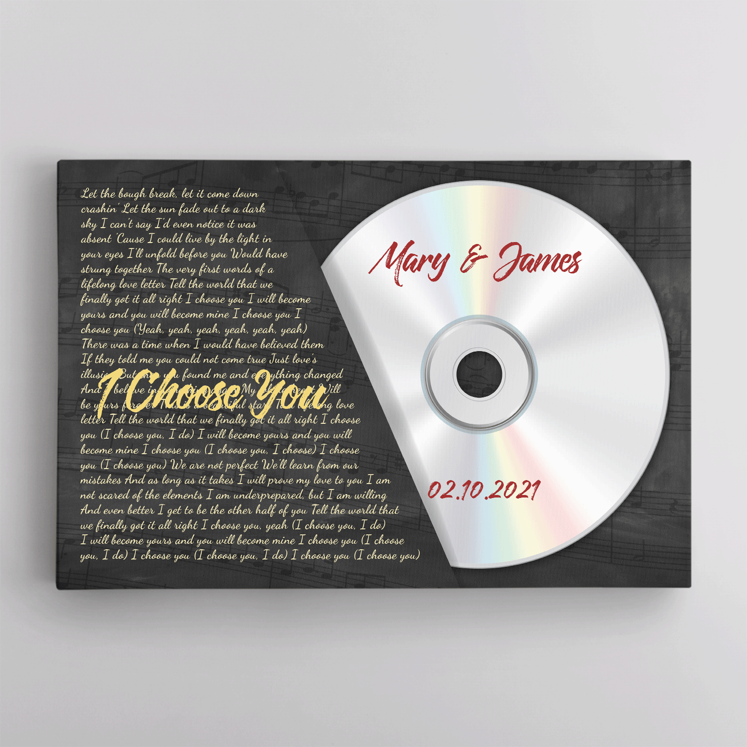 Custom Song Lyrics, Customizable Name, Date, Song Name, CD Albums, Canvas Wall Art