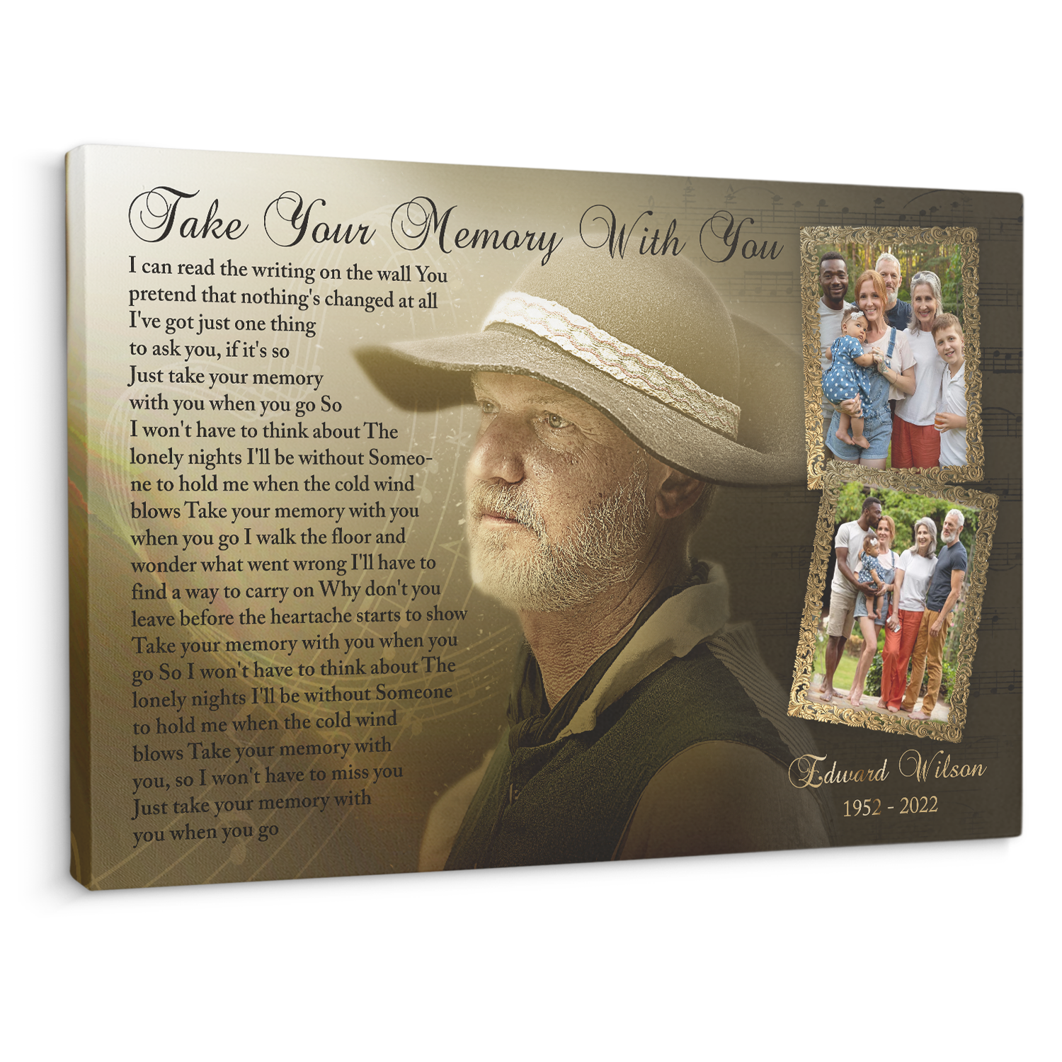 Personalized Memorial Canvas, Custom Photo With Song Lyrics on Wall Art