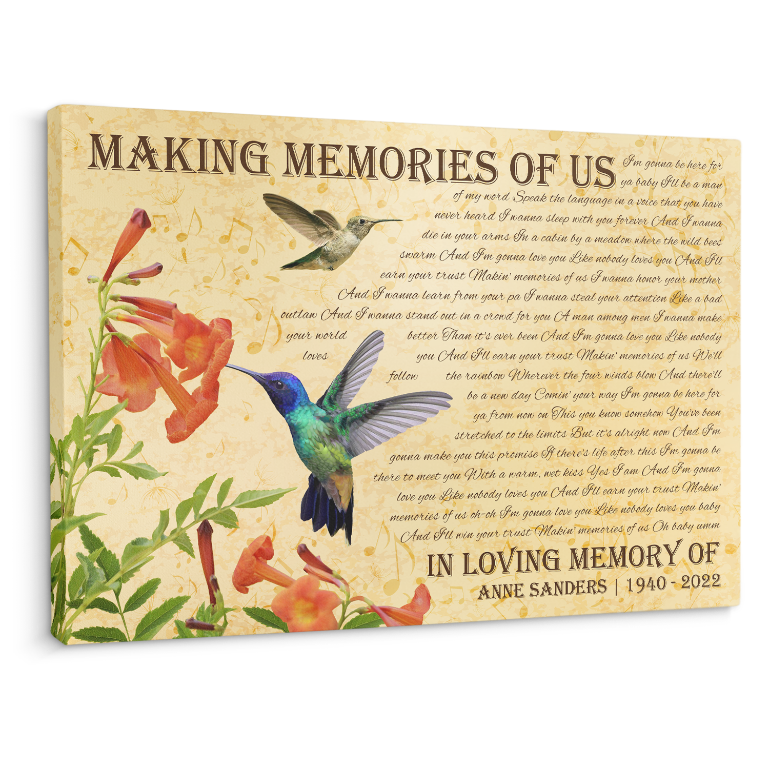 Custom Song Lyrics On Canvas, Hummingbird Memorial Gifts