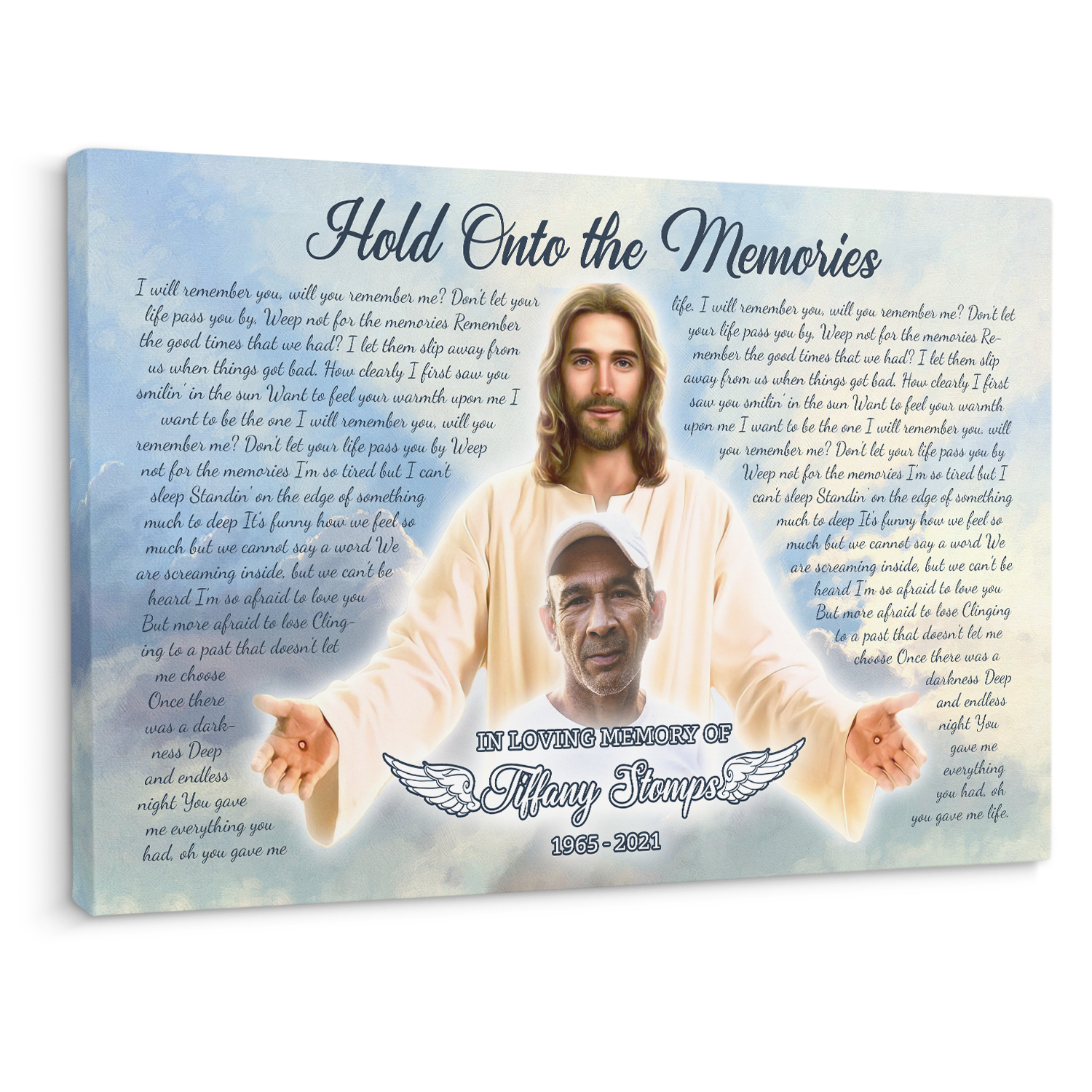 Safe In Jesus's Arms, Sympathy Memorial Canvas, Custom Song Lyrics & Photo