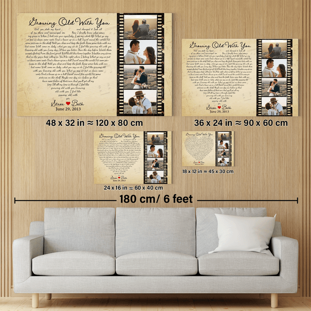 Custom Song Lyrics Heart Shape, Photo Collage On Roll Film, 4 Pictures Canvas