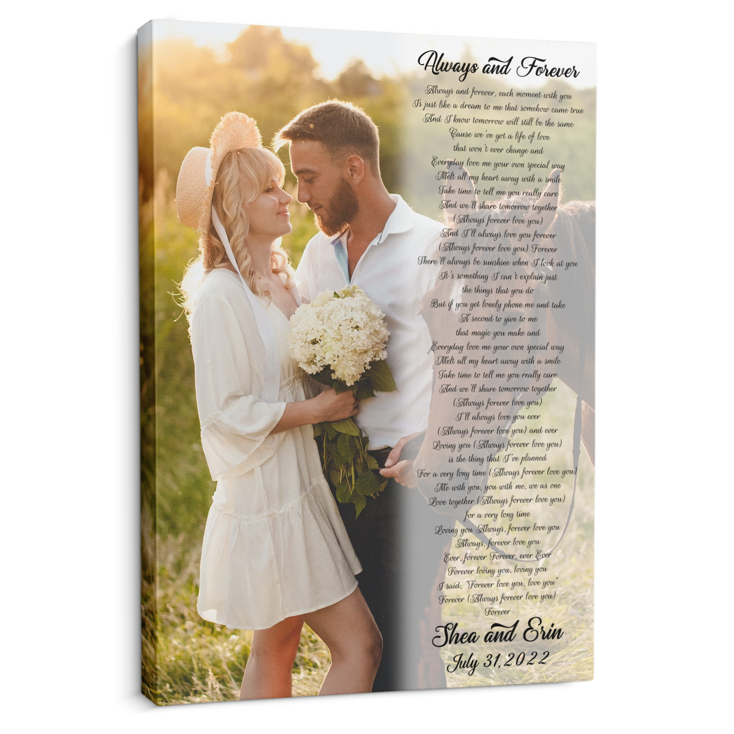 Custom Song Lyrics On Canvas, Upload Photo, Name & Date, Wedding Gifts