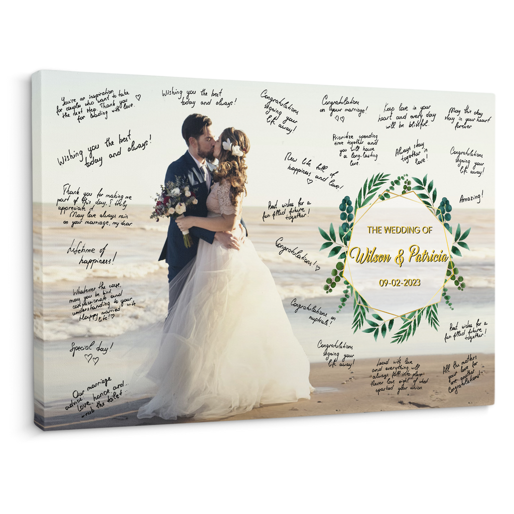 Guest book alternative 2024 wedding canvas • Custom cartoon portrait in wedding dress and tuxedo • Personalized couple dancing drawing from photo