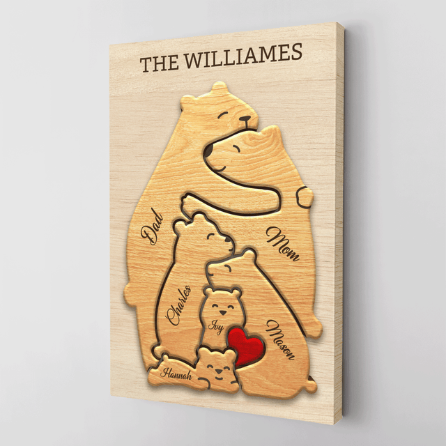 Wooden Bear Family Puzzle on Canvas, Custom Family Name