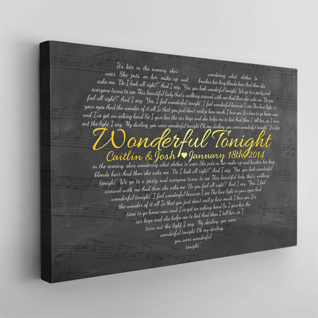 Custom Song Lyrics Heart Shape, Customizable Song Name And Text Canvas