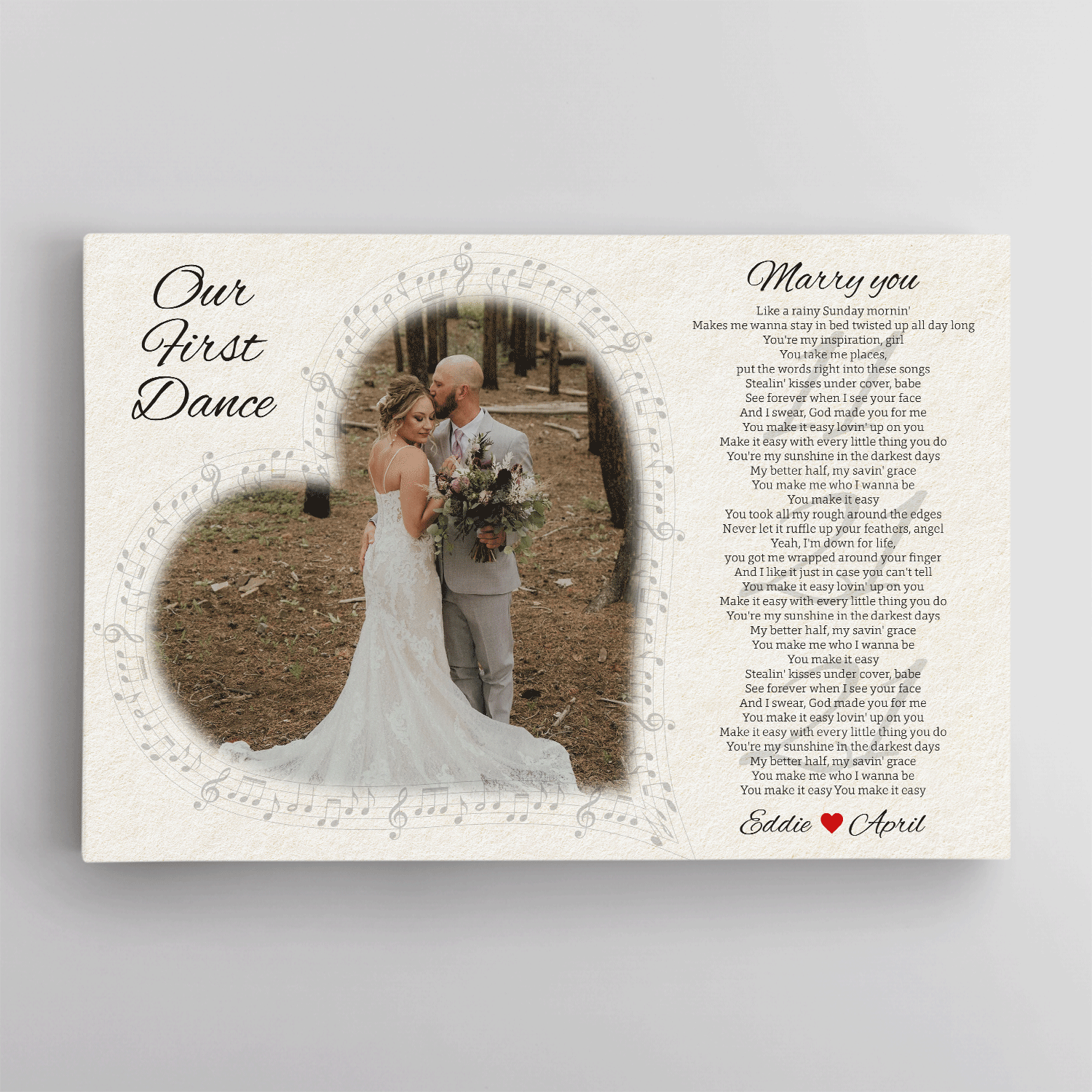 Our Story Began, Personalized Song Lyrics, Heart Shape Photo Canvas