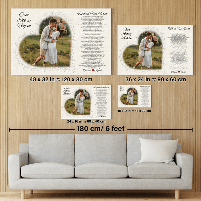 Our Story Began, Personalized Song Lyrics, Heart Shape Photo Canvas