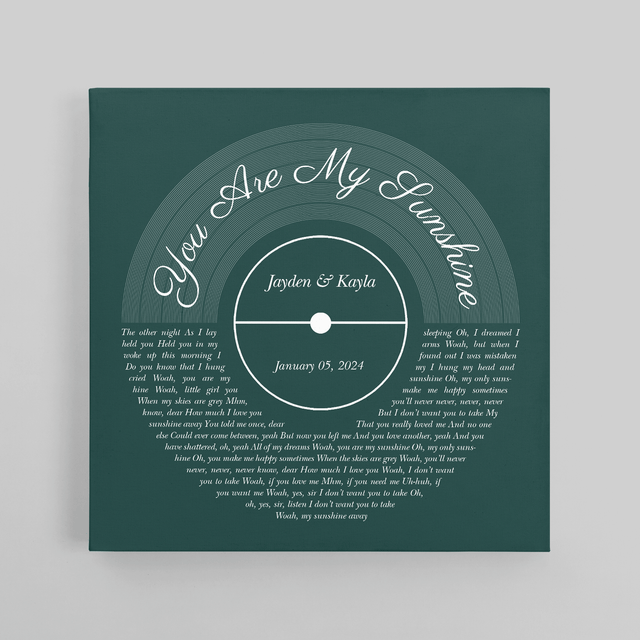 Personalized Vinyl Record & Name, Forest Green Canvas Wall Art