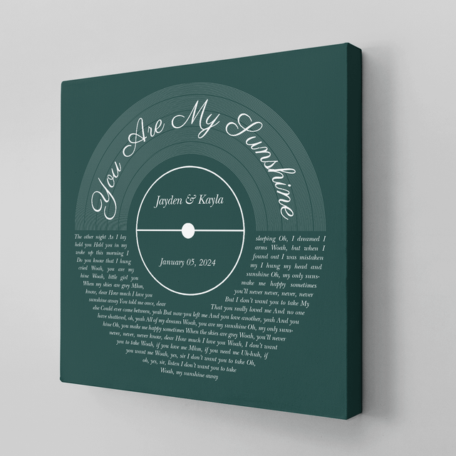 Personalized Vinyl Record & Name, Forest Green Canvas Wall Art