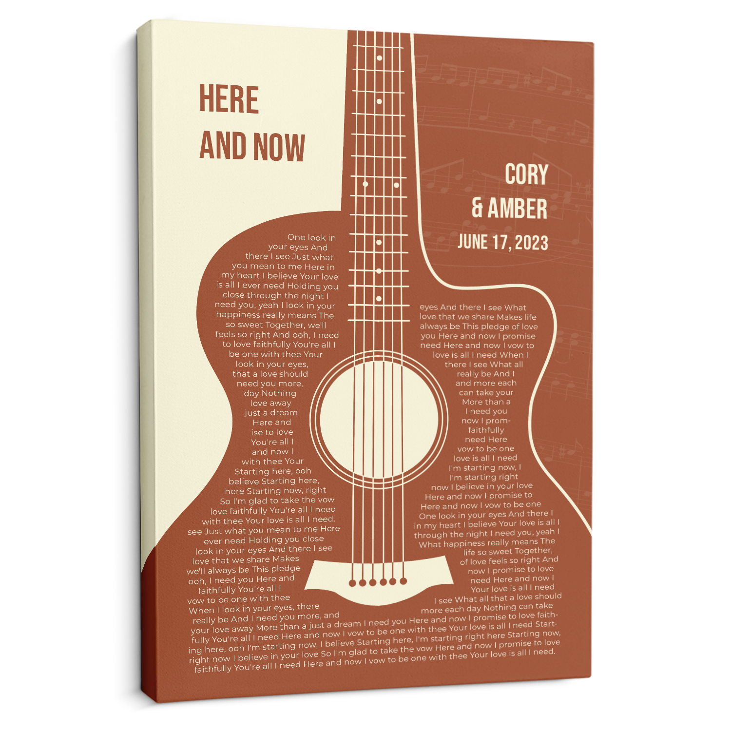 Personalized Guitar Shaped Song Lyrics Canvas Print