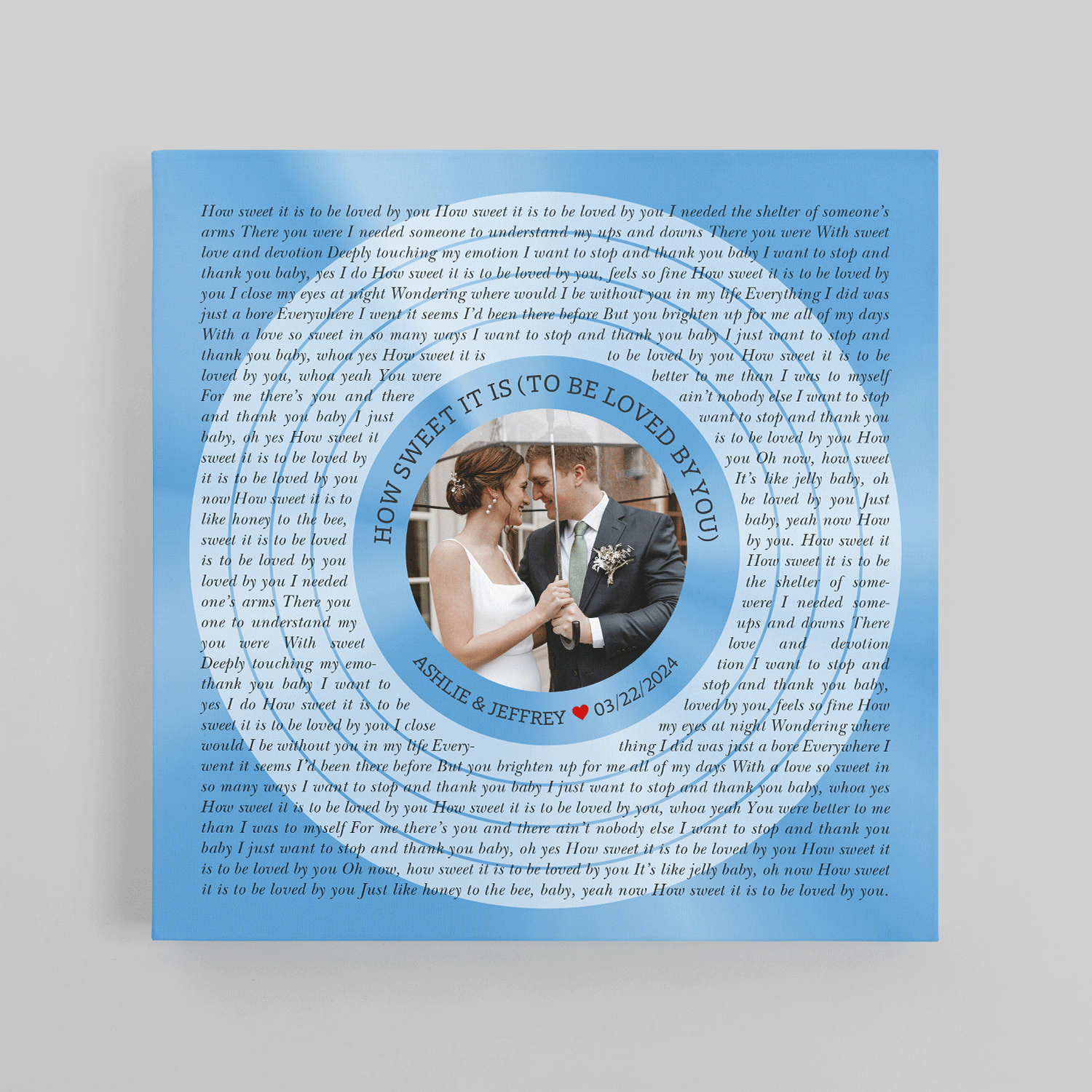 Custom Song Lyrics & Name Circular Photo Pastel Blue Canvas Print