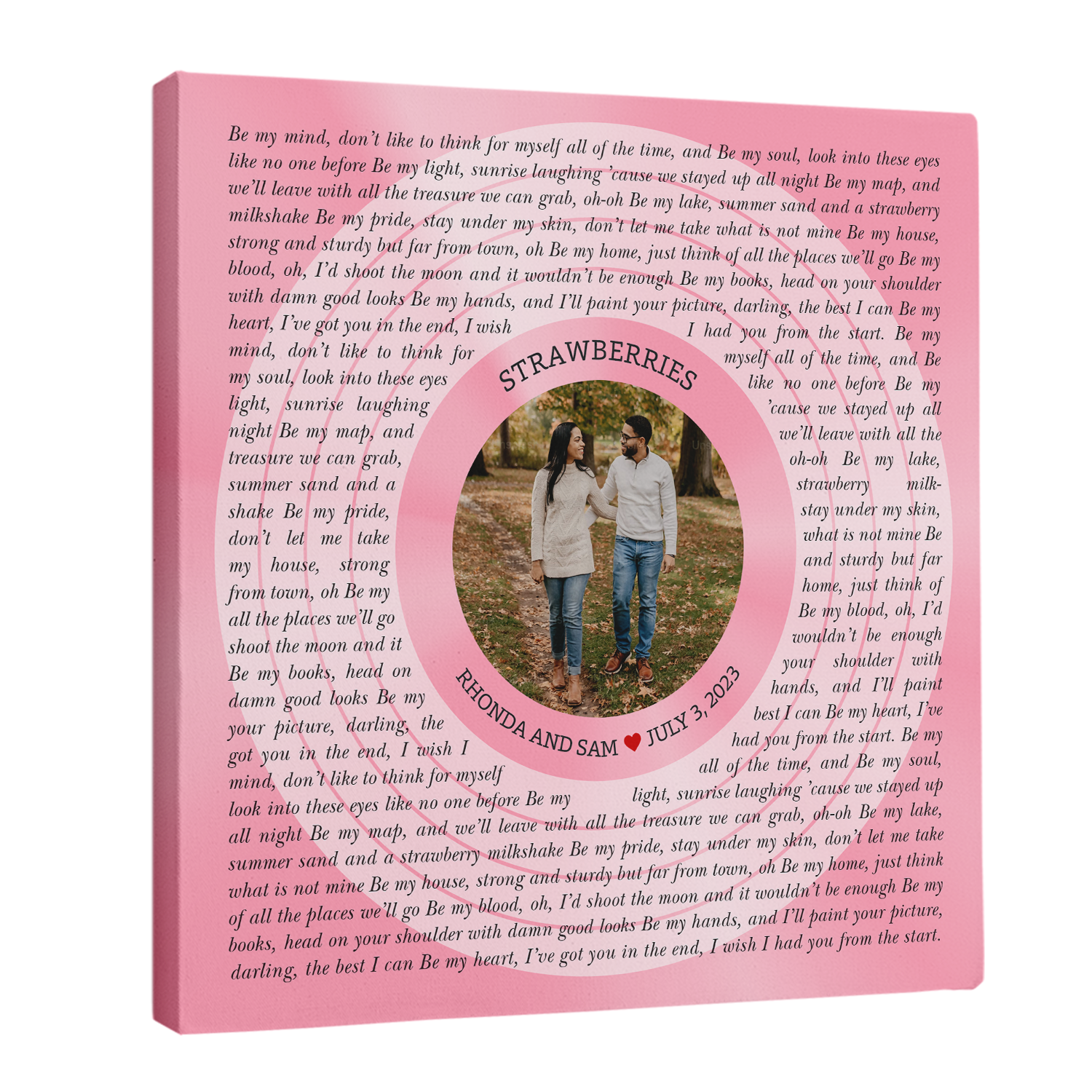 Custom Song Lyrics & Name Circular Photo Pastel Pink Canvas Print