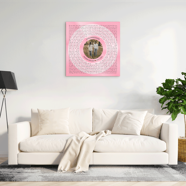 Custom Song Lyrics & Name Circular Photo Pastel Pink Canvas Print