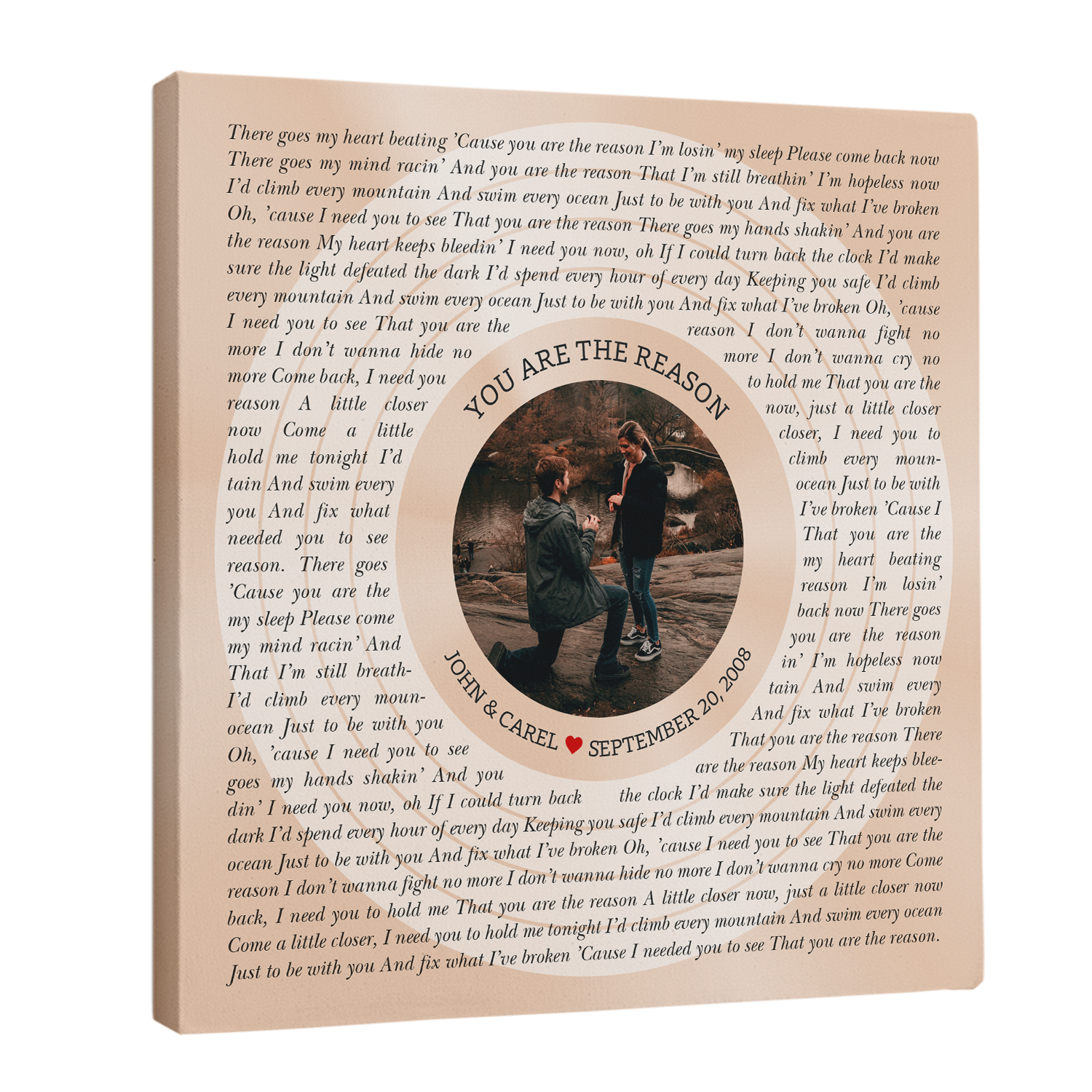 Custom Song Lyrics & Name Circular Photo Pastel Sand Canvas Print